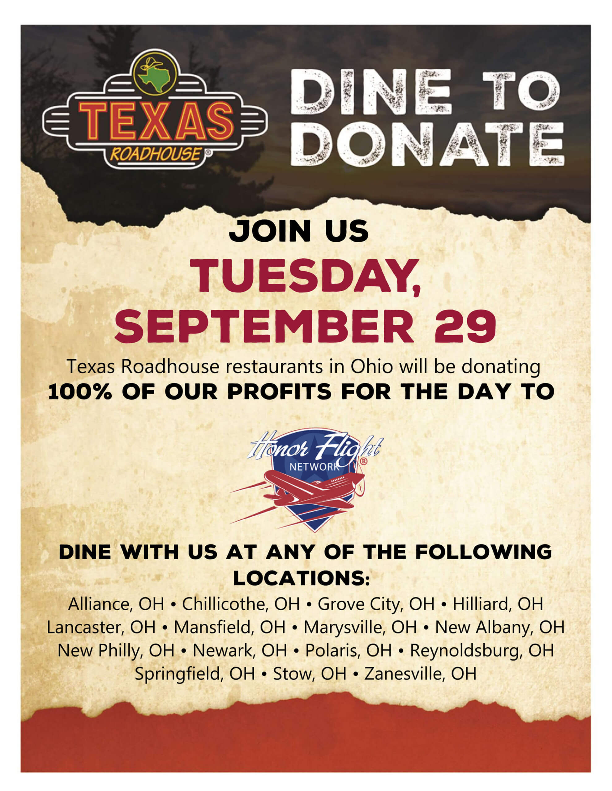 Texas Roadhouse Dine to Donate fundraiser September 29, 2026