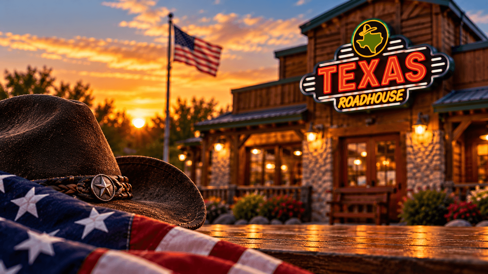 Patriotic Texas Roadhouse Sunset